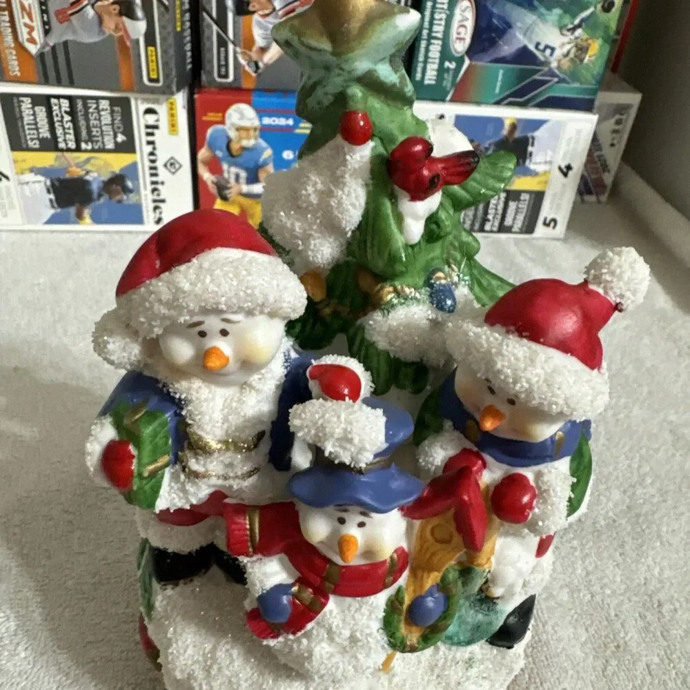 VTG Hand Painted Porcelain Snowman Christmas Music Box-We Wish You a Merry Chris